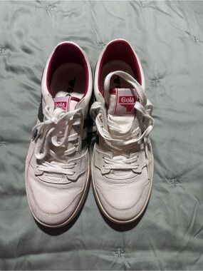 Gola White Sneakers with Pink Lining and Green Side Stripes
